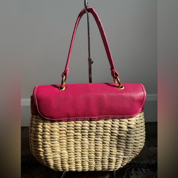 Pink and Blue Basket Bag with Floral Appliques - Picture 2 of 7